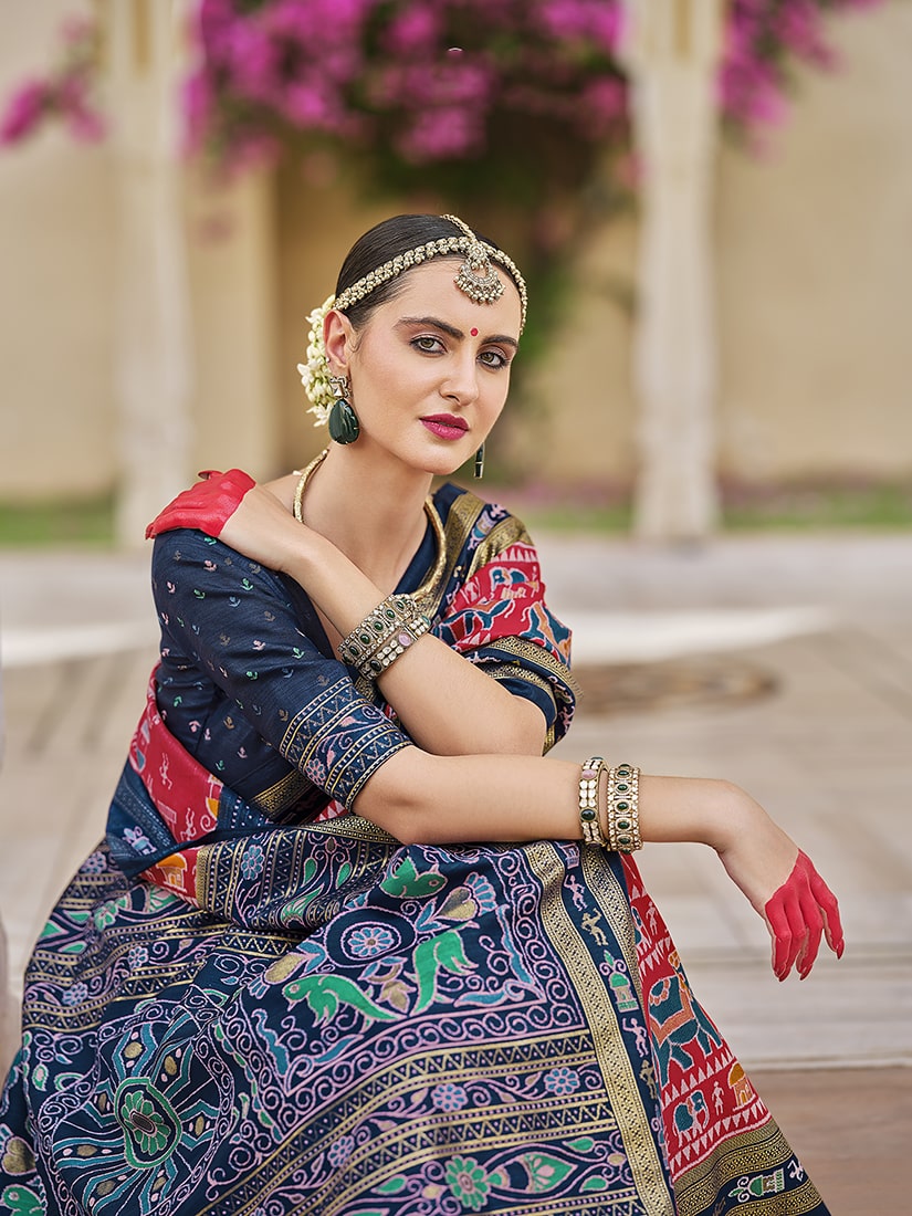 Monjolika Fashion Silk Foil Print Classic Saree In Hot Pink