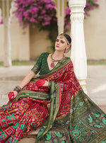 Thumbnail for Monjolika Fashion Silk Foil Print Classic Saree In Red
