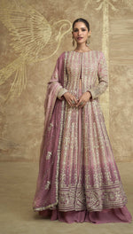 Thumbnail for Anaita Peach Embroidered Silk Anarkali Suit() - Distacart