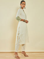 Thumbnail for Soch Off White Floral Embroidered Regular Kurta With Trousers - Distacart