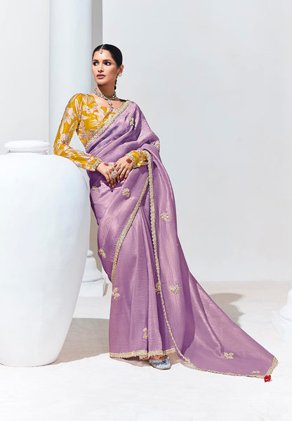 Monjolika Fashion Lavender and Magenta Fancy Fabric Reception Contemporary Saree