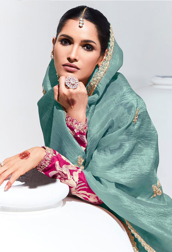 Monjolika Fashion Fancy Fabric Embroidered Aqua Blue Trendy Saree