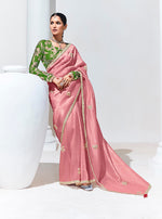 Thumbnail for Monjolika Fashion Embroidered Pink and Rust Fancy Fabric Trendy Saree