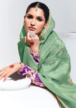 Thumbnail for Monjolika Fashion Embroidered Blue and Grey Fancy Fabric Contemporary Saree