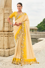 Thumbnail for Monjolika Fashion Silk Blend Cutwork Contemporary Saree In Cream - Distacart