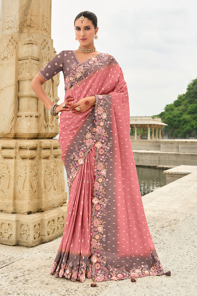 Monjolika Fashion Pink Stone Silk Blend Reception Traditional Saree