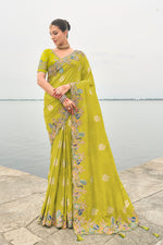 Thumbnail for Monjolika Fashion Embroidered Silk Blend Green Designer Saree