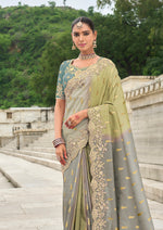 Thumbnail for Monjolika Fashion Embroidered Green And Grey Silk Blend Wedding Classic Saree