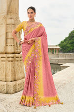 Thumbnail for Monjolika Fashion Silk Blend Pink Embroidered Contemporary Saree
