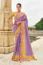 Thumbnail for Monjolika Fashion Embroidered Silk Blend Lavender Trendy Saree