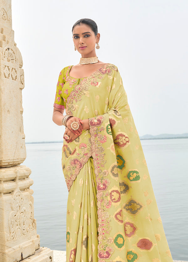 Monjolika Fashion Silk Blend Stone Green Classic Saree