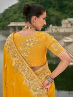 Thumbnail for Monjolika Fashion Yellow Color Banarasi Silk Blend Sequin Embroidered With Heavy Patchwork Border Saree - Distacart