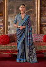 Thumbnail for Monjolika Fashion Silk Blend Blue Printed Contemporary Saree - Distacart