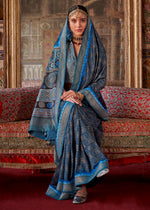 Thumbnail for Monjolika Fashion Silk Blend Blue Printed Contemporary Saree - Distacart