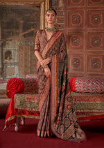 Thumbnail for Monjolika Fashion Silk Blend Brown Printed Contemporary Saree - Distacart