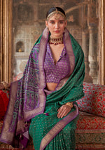 Thumbnail for Monjolika Fashion Silk Blend Green Printed Contemporary Saree - Distacart