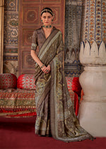 Thumbnail for Monjolika Fashion Silk Blend Brown Printed Contemporary Saree - Distacart