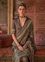 Thumbnail for Monjolika Fashion Silk Blend Brown Printed Contemporary Saree - Distacart
