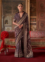 Thumbnail for Monjolika Fashion Silk Blend Dark Brown Printed Contemporary Saree - Distacart