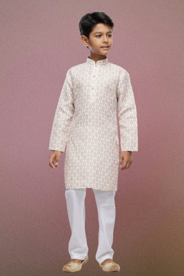 Raivat Ethnic Cotton Digital Print Kids Kurta Pajama In Light Beige Colour - Distacart