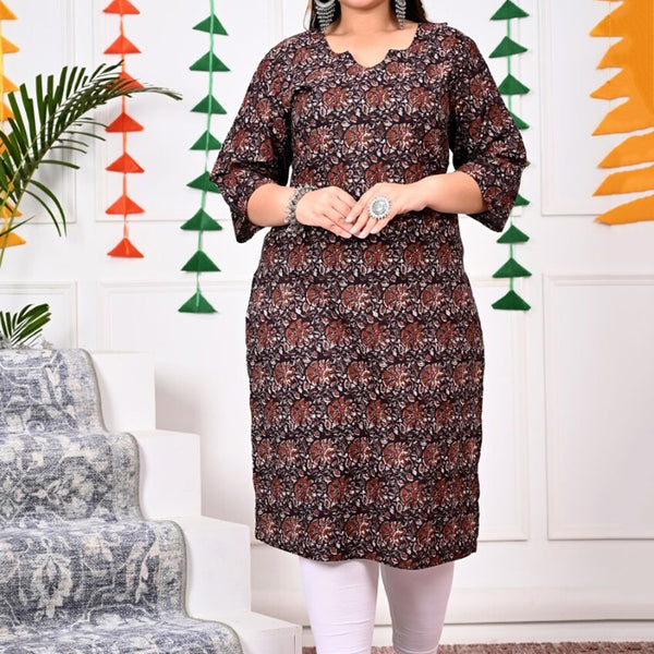 Swasti Plus Size Floral Printed Round Neck Straight Kurta - Distacart