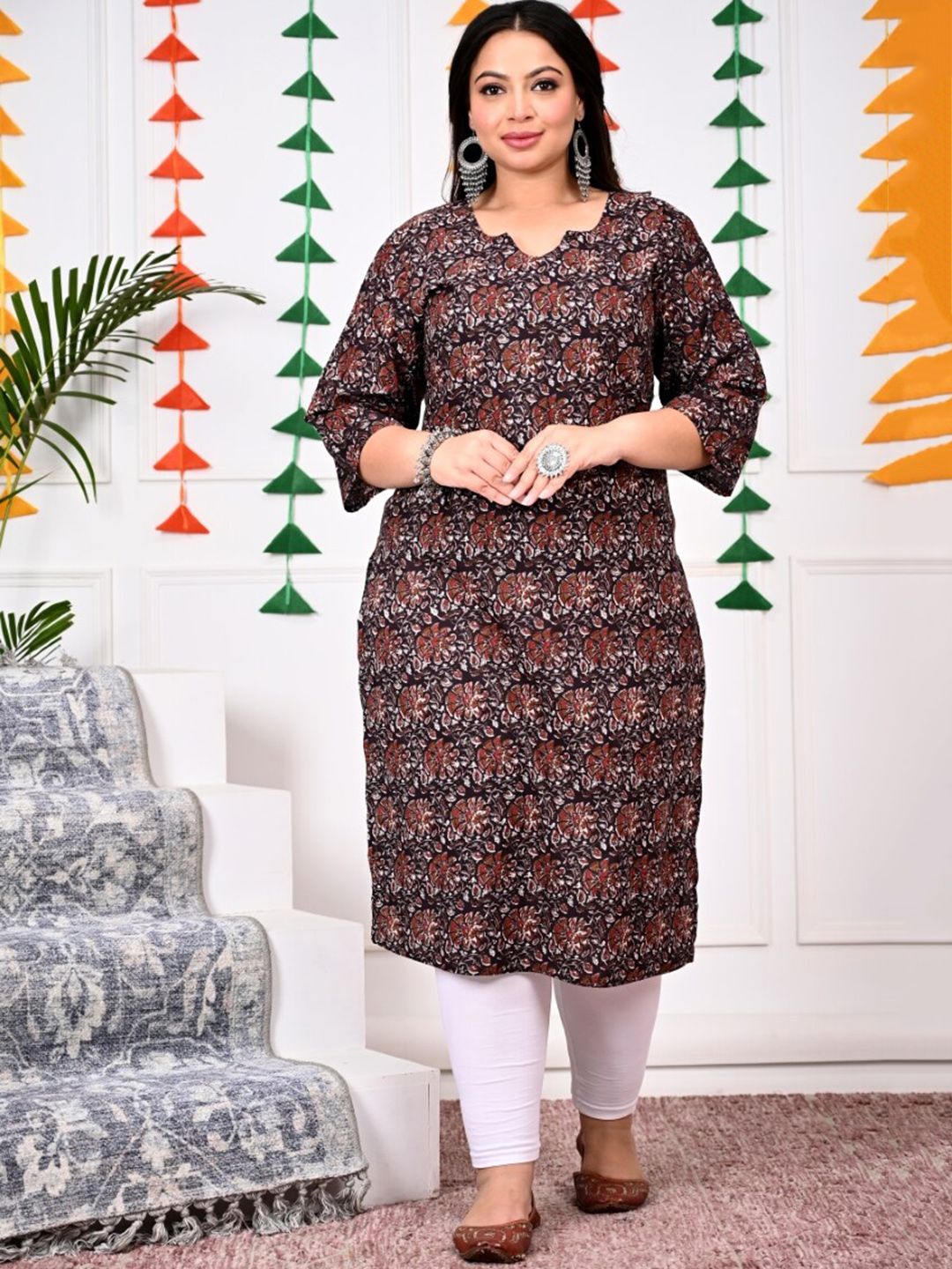 Swasti Plus Size Floral Printed Round Neck Straight Kurta - Distacart