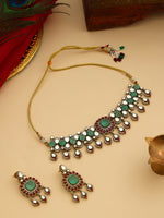 Thumbnail for Ruby Raang 22k Gold Polished Stonework Moissanite Choker With Earrings