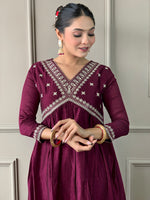 Thumbnail for The52 Embroidered Vichitra Silk Fabric Straight Kurta, Pant and Dupatta Set