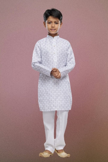 Raivat Ethnic Cotton Digital Print Kids Kurta Pajama In Light Grey Colour - Distacart