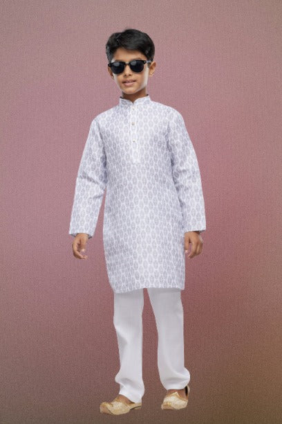 Raivat Ethnic Cotton Digital Print Kids Kurta Pajama In Light Grey Colour - Distacart