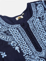 Thumbnail for ADA Women Blue Chikankari Hand Embroidered Cotton Straight Sustainable Handloom Kurta - Distacart