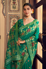 Thumbnail for Monjolika Fashion Teal Silk Blend Banarasi Zari Work Classic Saree