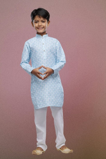 Raivat Ethnic Cotton Digital Print Kids Kurta Pajama In Light Blue Colour - Distacart