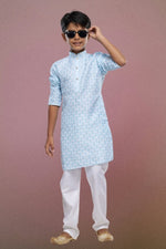 Thumbnail for Raivat Ethnic Cotton Digital Print Kids Kurta Pajama In Light Blue Colour - Distacart