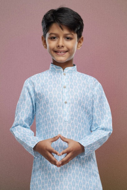 Raivat Ethnic Cotton Digital Print Kids Kurta Pajama In Light Blue Colour - Distacart