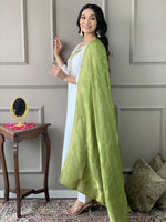Thumbnail for The52 White Embroidered Viscose Blend Fabric Straight Kurta, Pant and Dupatta Set