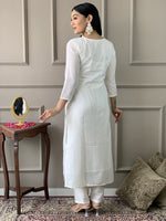 Thumbnail for The52 White Embroidered Viscose Blend Fabric Straight Kurta, Pant and Dupatta Set