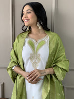 Thumbnail for The52 White Embroidered Viscose Blend Fabric Straight Kurta, Pant and Dupatta Set