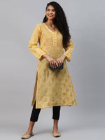 Thumbnail for ADA Women Beige & Black Ethnic Motifs Embroidered Chikankari Handloom Kurta with Trousers - Distacart