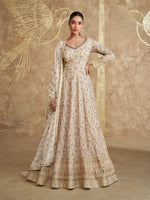 Thumbnail for Anaita White Real Georgette Sequins Embroidered Anarkali Salwar Suit - Distacart