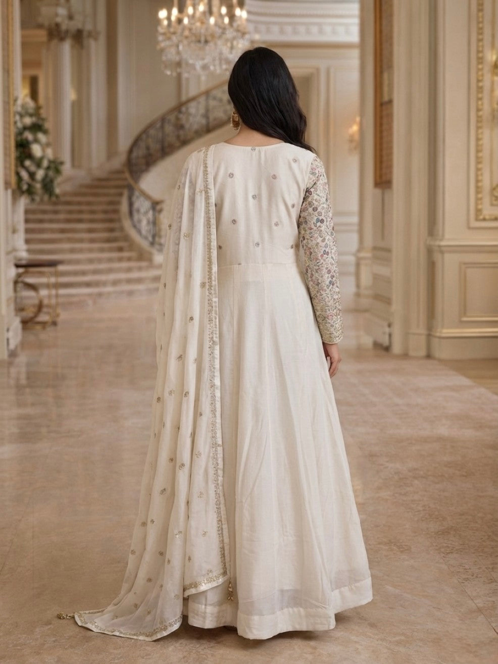 Anaita Cream Georgette Stitched Anarkali Suit with Embroidery Sequence Work - Dista