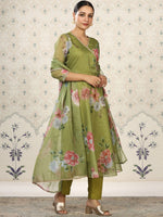 Thumbnail for Ode by House of Pataudi Floral Printed Angrakha Kurta With Trousers & Dupatta