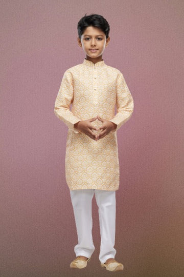 Raivat Ethnic Cotton Digital Print Kids Kurta Pajama In Yellow Colour - Distacart