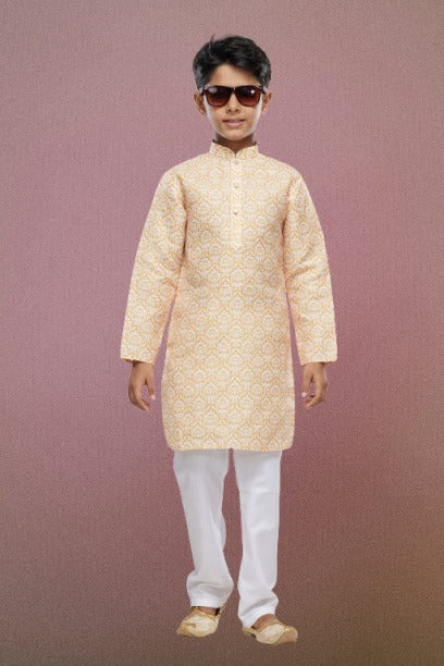 Raivat Ethnic Cotton Digital Print Kids Kurta Pajama In Yellow Colour - Distacart