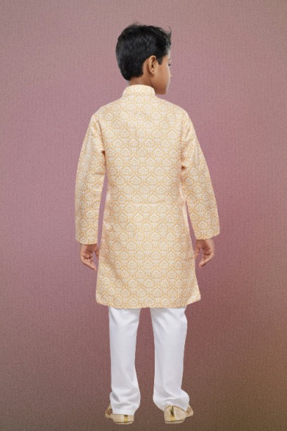 Raivat Ethnic Cotton Digital Print Kids Kurta Pajama In Yellow Colour - Distacart