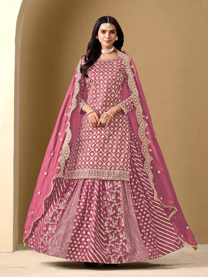 Monjolika Fashion Jacquard Work Dola Pink Readymade Lehenga Choli - Distacart