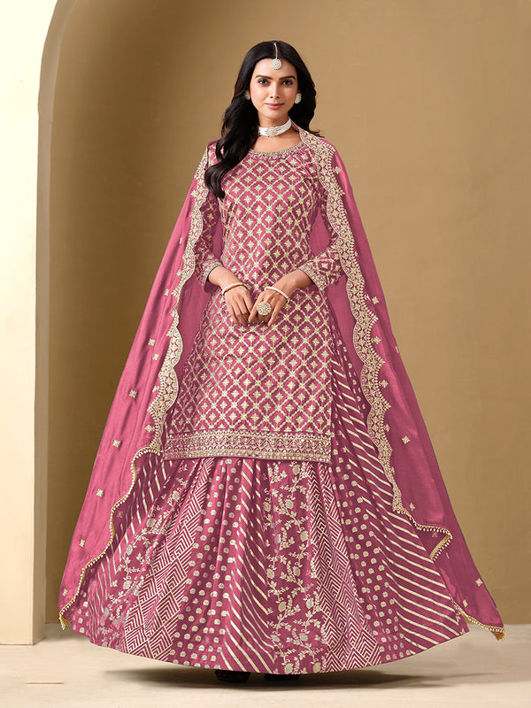 Monjolika Fashion Jacquard Work Dola Pink Readymade Lehenga Choli