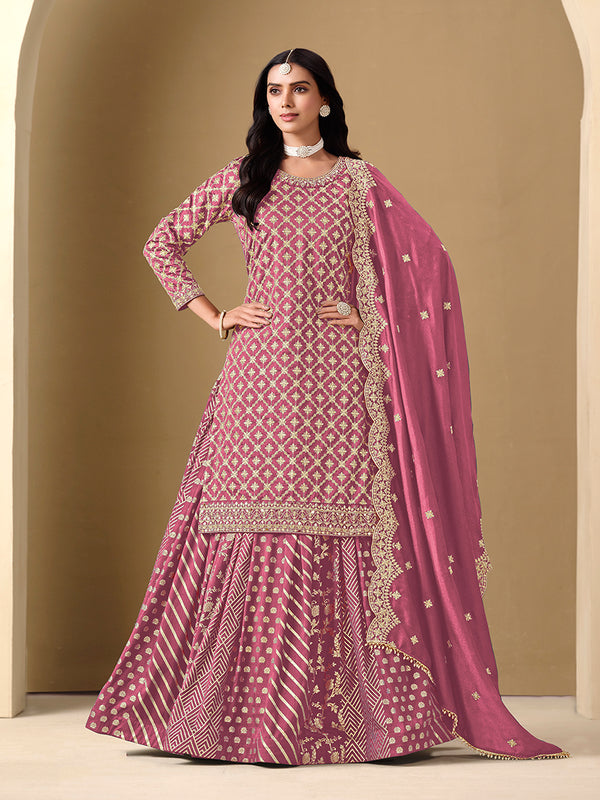 Monjolika Fashion Jacquard Work Dola Pink Readymade Lehenga Choli