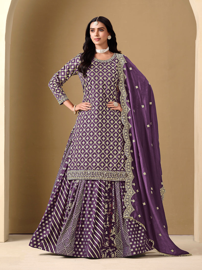 Monjolika Fashion Jacquard Work Dola Purple Readymade Lehenga Choli