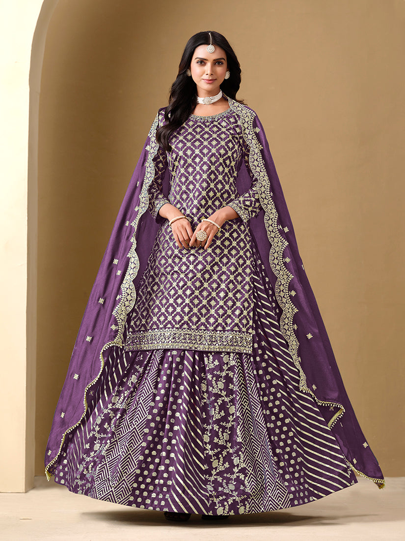 Monjolika Fashion Jacquard Work Dola Purple Readymade Lehenga Choli
